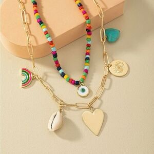 Shell & Heart charm layered necklace